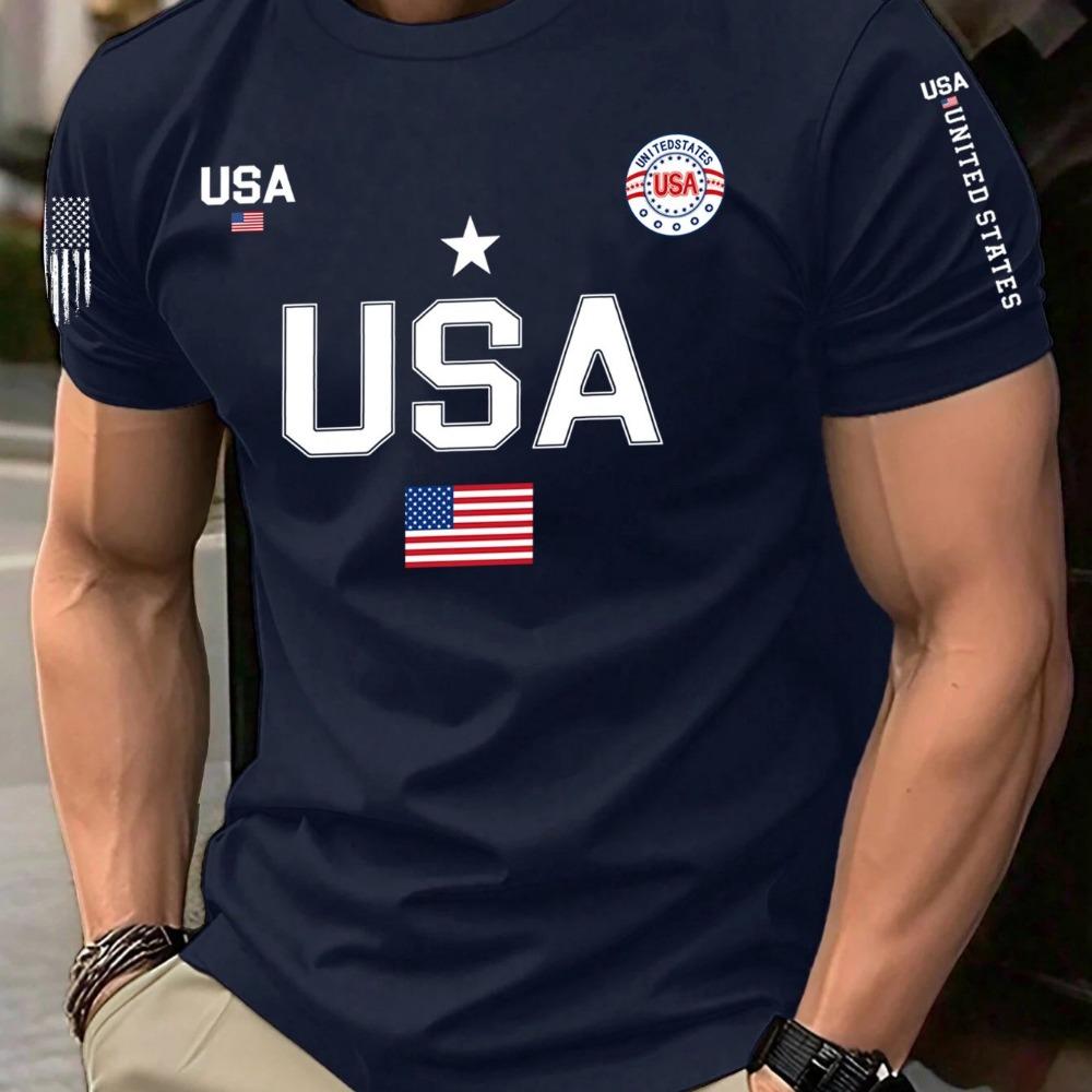 Short Sleeved Men's T-shirt Running Sports Shirt New Short Sleeved Round Neck Men's and Women's Universal American Flag Printed Shirt Fashionable