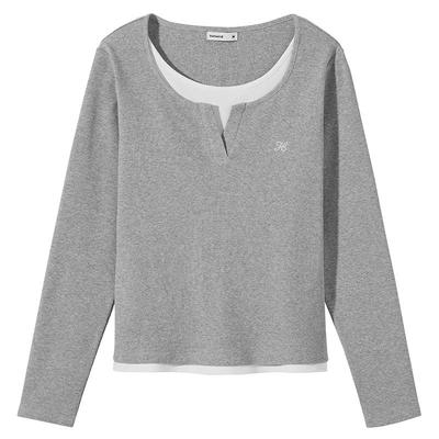 Hotwind Women's Faux Two-Piece Long Sleeve Top
