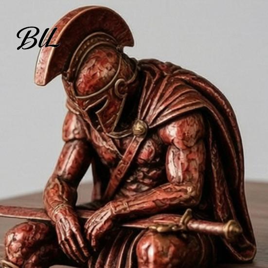 Handcrafted Decorative Figures Ancient Greek Warrior Shelf Sitter Statue, Sitting Soldier Figurine with Mythology Fan Gifts Helmet, Historical Desktop