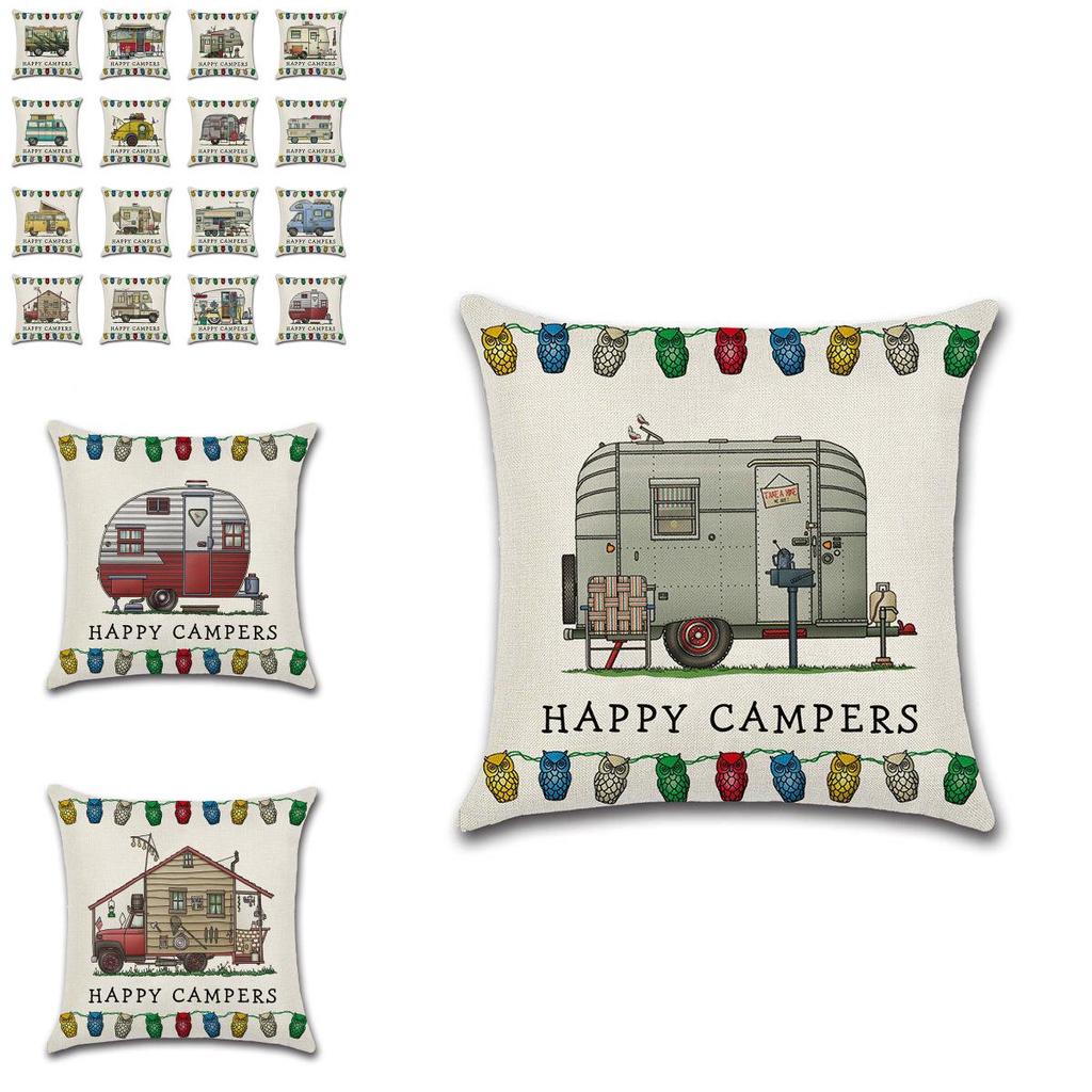 Ornate Happy Campers Sofa Throw Cushion Cover Ideal For Home Dcor