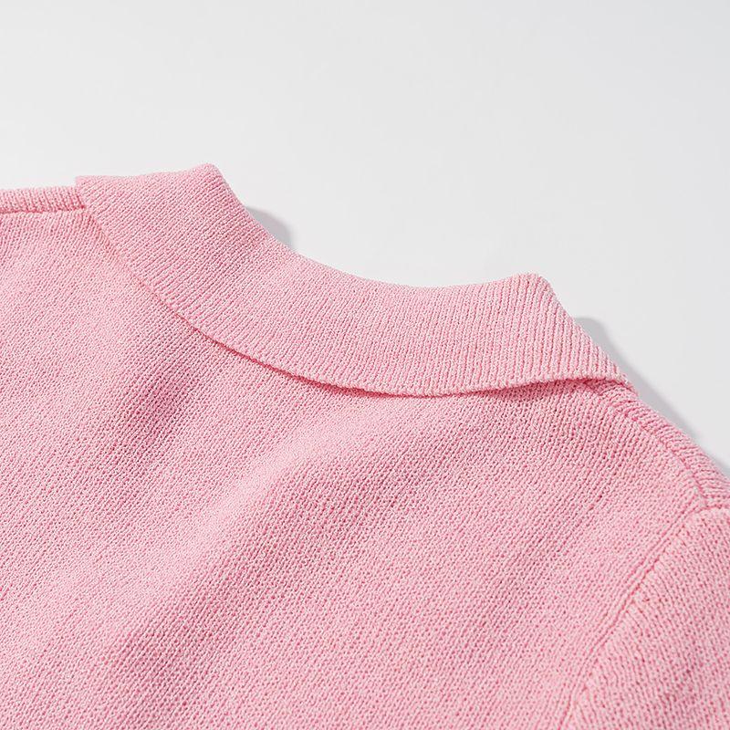 Kaslead New Women clothes Western Style Fashion Simple and Versatile Short sleeve Lace up Knit cardigan