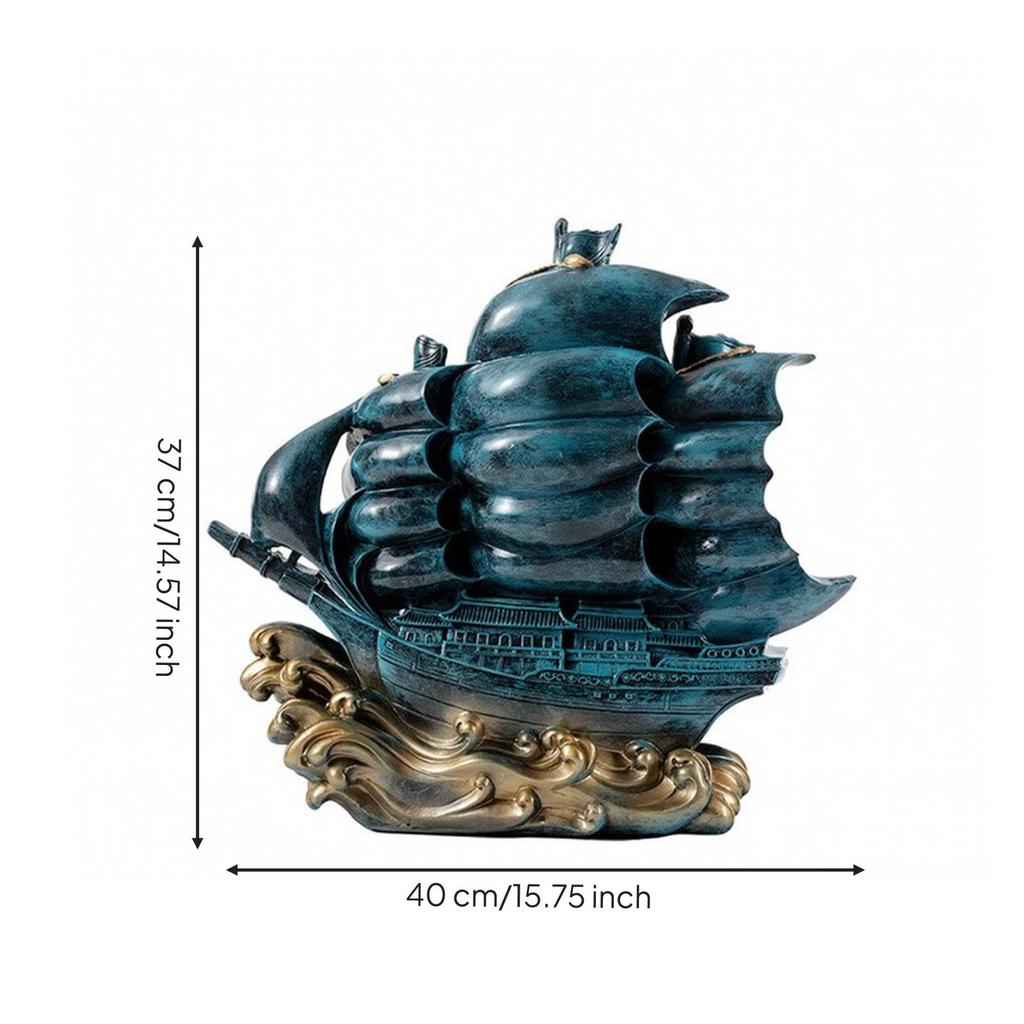 Decorative Sailing Ship Ornament | Nautical, Resin Sailboat Sculpture, for Entryway Table S