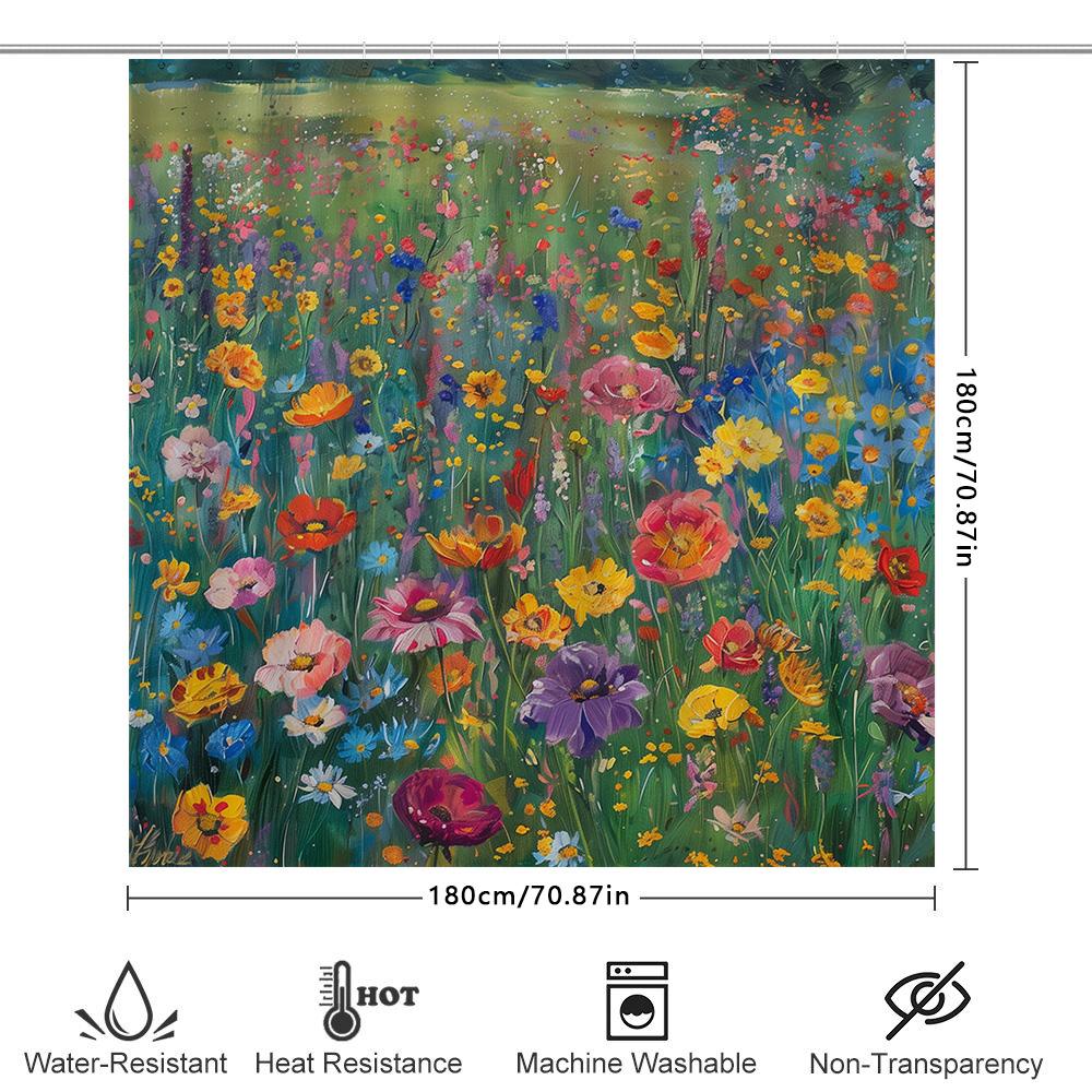 Bunter Blumen Duschvorhang Dekorativer Bedruckter Stoff Heim Badezimmer Wasserdichte Badematte 3D Blumenprint Duschvorleger Pink