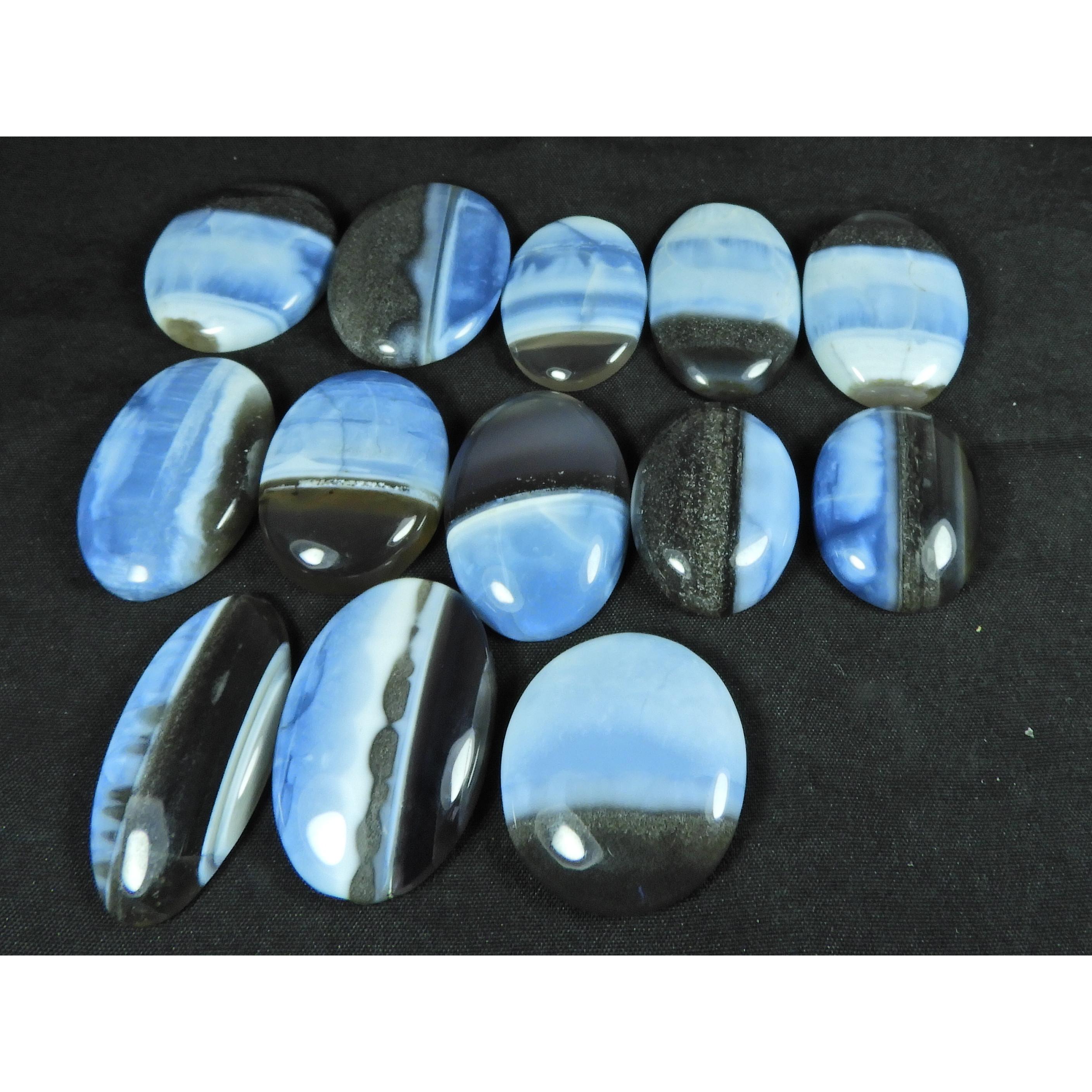 

25-32MM Natural Blue Opal Oval Cabochon Loose Gemstone 13Pcs Lot 370Cts SY-391