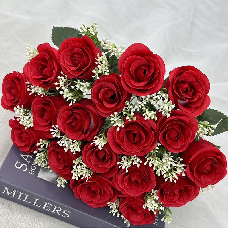 18 Heads Artificial Rose Flower Cluster For Hotel Lobby And Wedding Celebration
