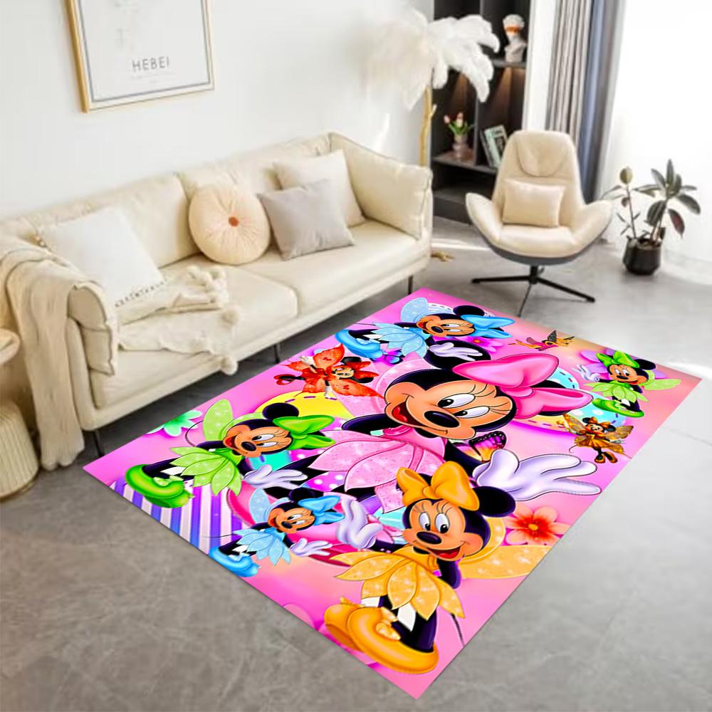 Minnie Mouse Floral Fantasy Area Rug Suitable for Dormitory Playrooms Dining Room Kitchen Antislip Carpet Office home decor Gift for Festivals