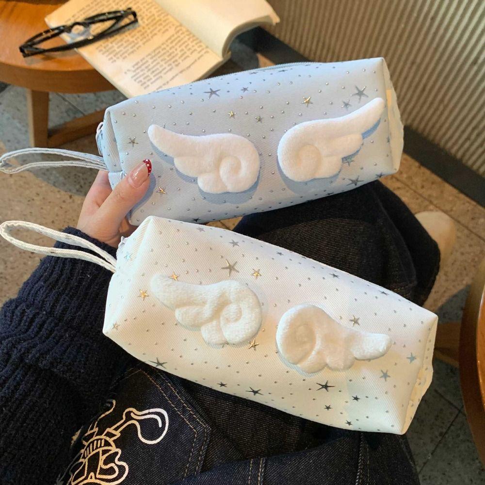 Print Wings Star Dots Pencil Case Desktop Storage Y2k Pencil Pouch Stationery Storage Large Capacity Korean Style Pen Bag Office
