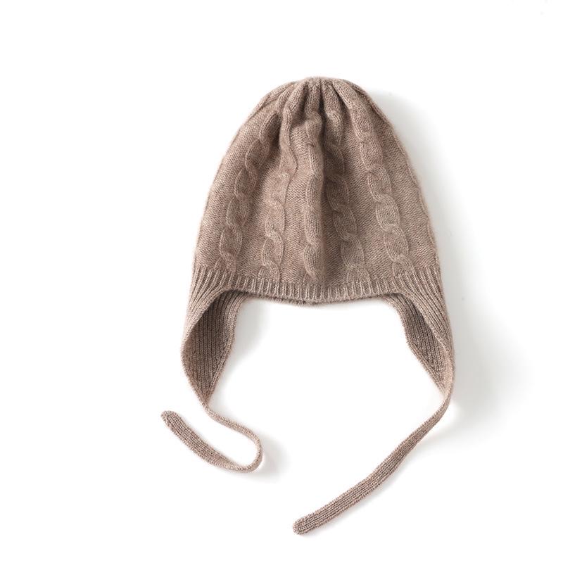 Women's Knitted Cashmere Hat with Ear Protection - Cute, Warm, Thick Winter Head Wrap