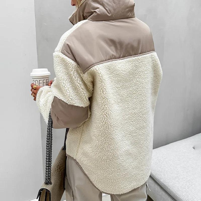Sudaderas Sudaderas Y2k Plush Loose Stand Collar Pullover Sweatshirt Women Women's Winter Sheepskin Coat