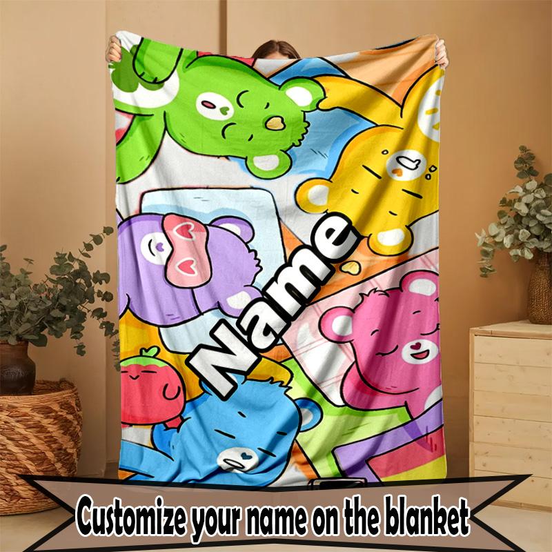 Custom Name Personalized Care Bears Print Blanket, Home Decor, Bedroom, Sofa, Camping, Couch, Gifts for Birthday ChristmasEnthusiasts