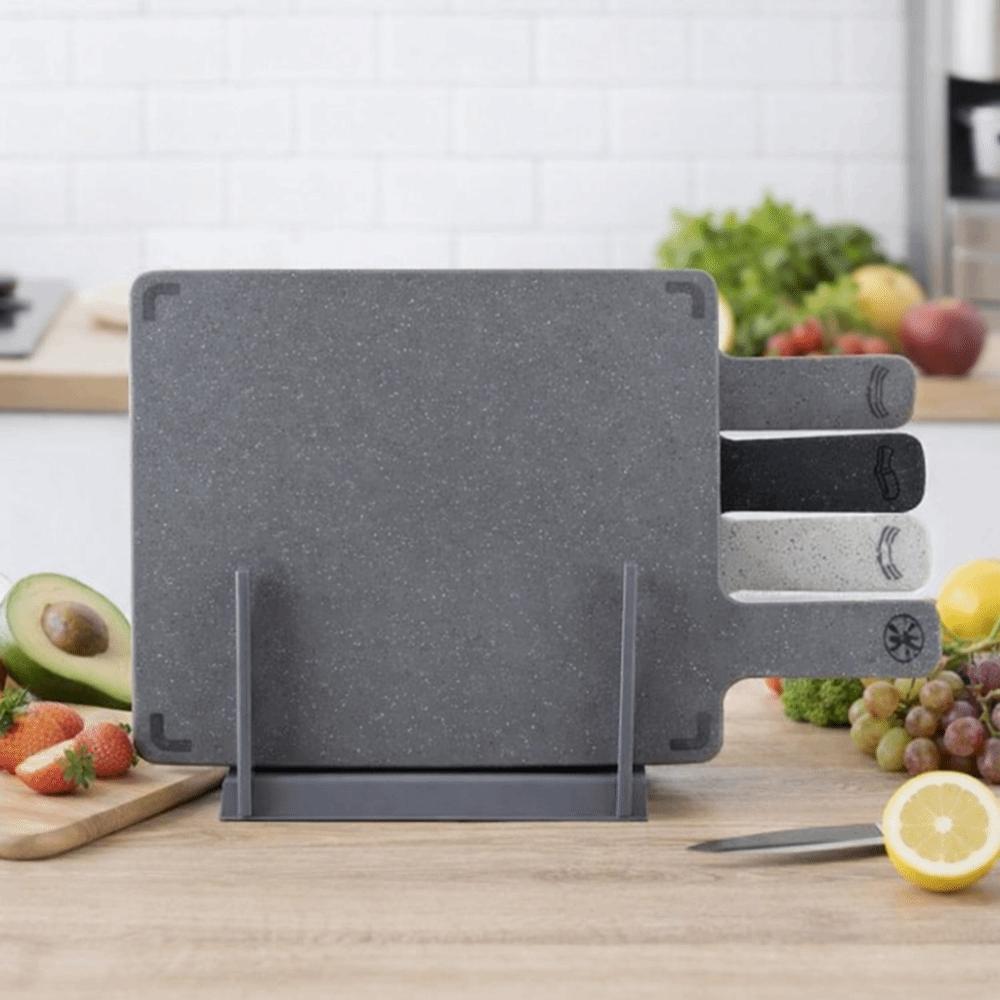 4 Pieces Plastic Classification Cutting Board with Storage Rack Slicing Board  Fruit Vegetable