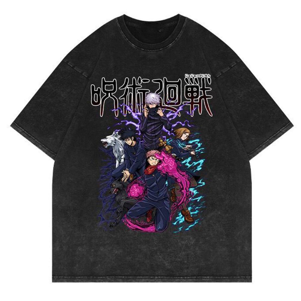 Jujutsu Kaisen Anime Gojo Satoru Graphic Print Tshirt Cotton Women Men Vintage Washed Harajuku Tees Loose Casual Oversized Tops