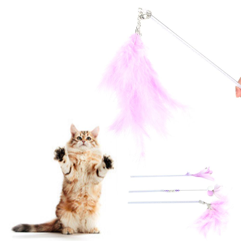 3er Set Katze Lustiger Stab Zauberstab Schleifendesign Haustier Teaser Spielzeug mit Knuspriger Glocke und Feder