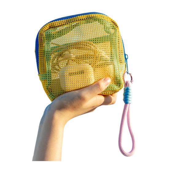 Cosmetic Storage Bag Breathable Mesh Design Compact Organizer with Lanyard Portable Bag for Toiletries Makeup