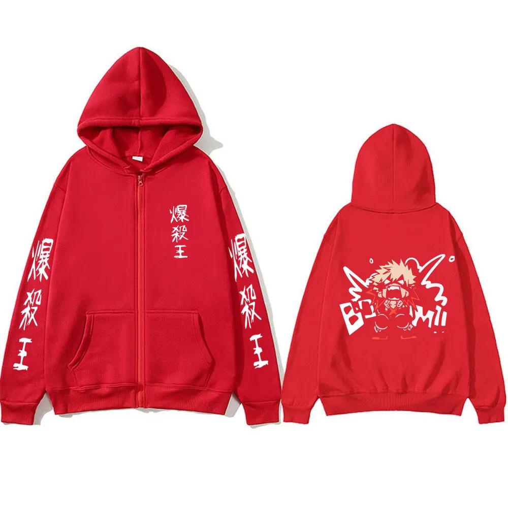 Anime My Hero Academia Bakugou Katsuki Reißverschluss Hoodie Herren Damen Freizeit Cosplay Zip-Up Jacke Männlich Manga Lustiges Sweatshirt