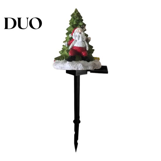 Outdoor Solar Christmas Decorations Garden Light, Santa Tree Resin Yard Stake Decor with Auto Sensor LED Landscape Warm Glow, Waterproof Lawn Lamp for