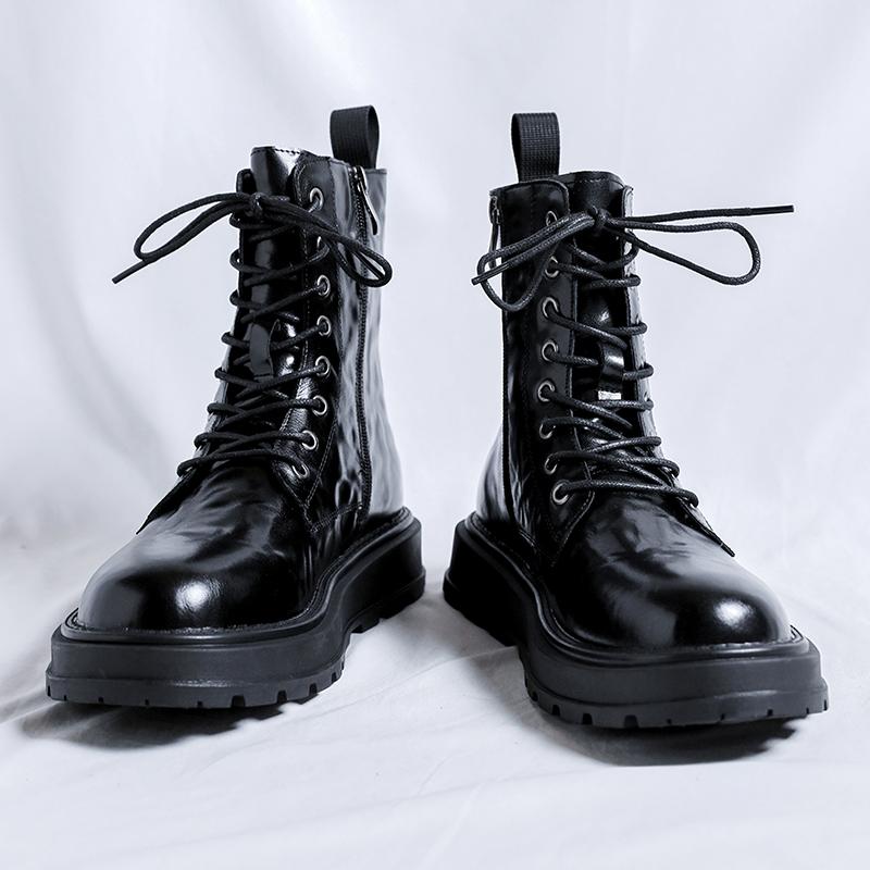 Fashion Brand Genuine Leather Men Lace Up Boots Breathable High Top Shoes Outdoor Casual Men Motorized Leather Boots Fashion Botas Homme