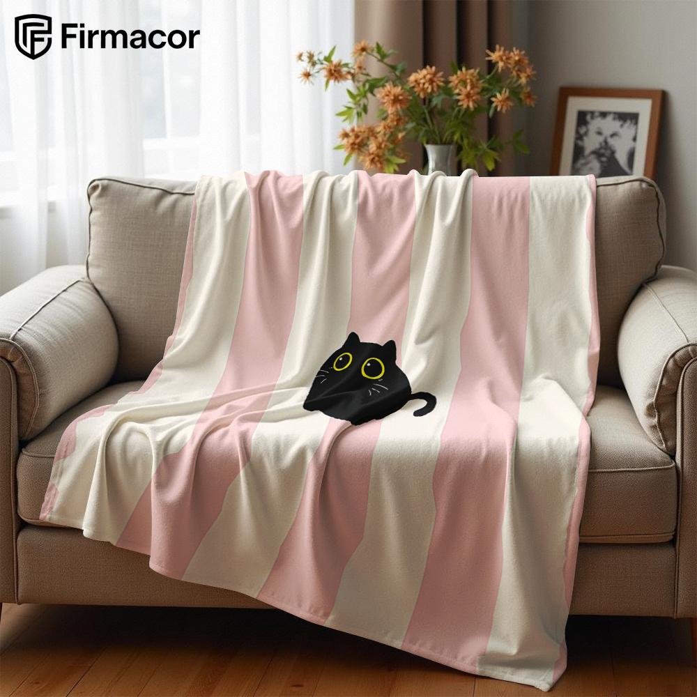 Striped Black Cat Ultra Soft Sherpa Fleece Blanket Fluffy Warm Halloween Cozy Throw for Sofa Couch Bedroom Gift All Season