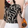 2024 Autumn/Winter Women's Mesh Slimming Printed Turtleneck Long Sleeve Top
