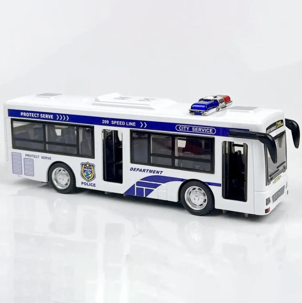 Children's Double-Decker Bus Toy: Convertible Police/Sightseeing Model with Openable Doors, Sound, Light & Inertial Motion