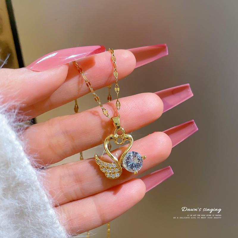 

Ожерелье с лебедем в европейском и американском стиле, женское ожерелье с простым нишевым дизайном, подвеска с цирконом, женское ожерелье