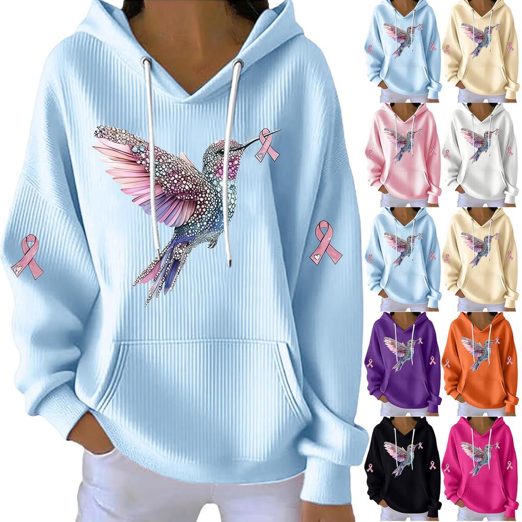 Women's Fashionable Casual Bird-printed Pullover Sporty Long-sleeved Sweatshirt Top