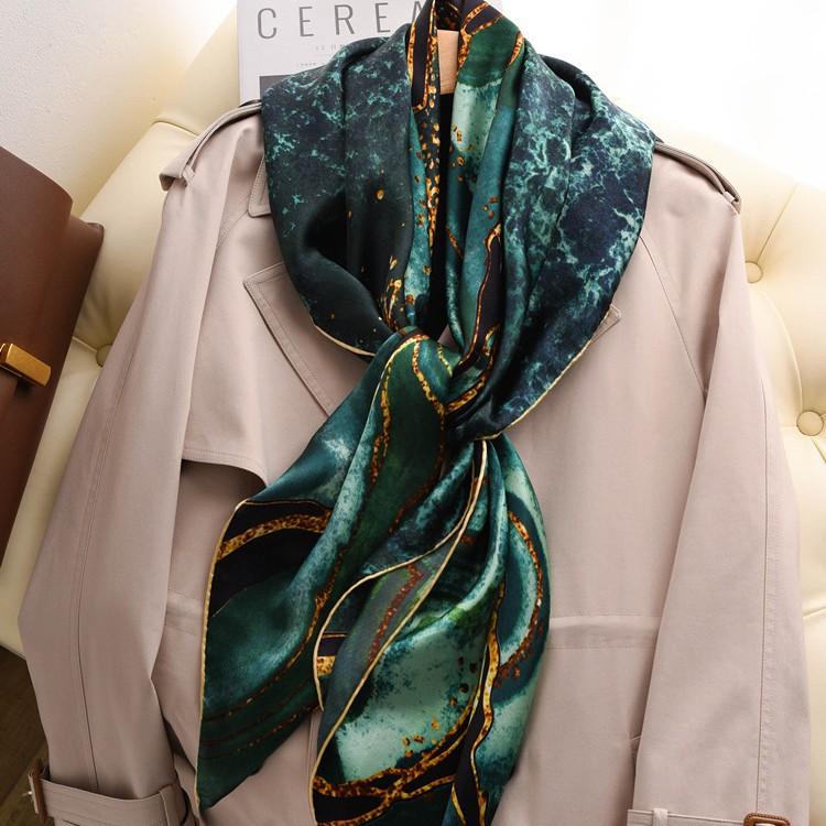 Green Gilt Aurora Satin Silk Large Square Scarf Silk Scarf Women'S Autumn And Winter Mulberry Silk Scarf Shawl Mother