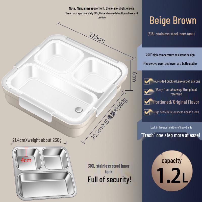 Leak-Proof 316L Stainless Steel Lunch Box: Large-Capacity Portable Bento for Students and Outdoor Use