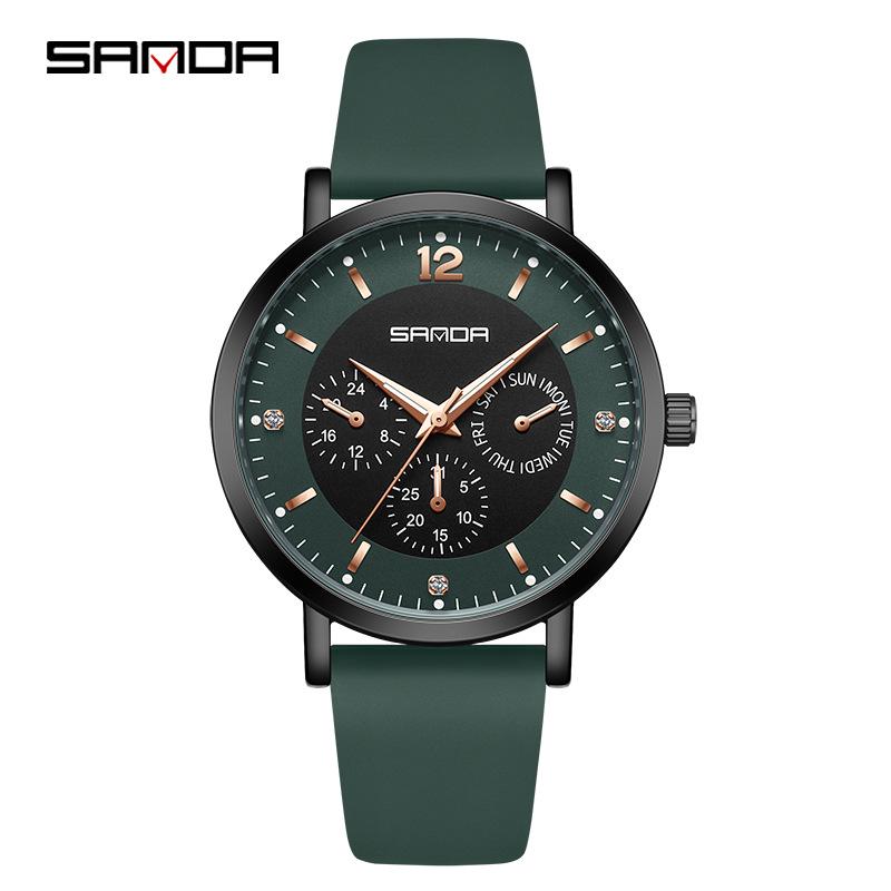 Sanda Waterproof Women s Fashion Watch with Silicone Strap and Small Second Hand