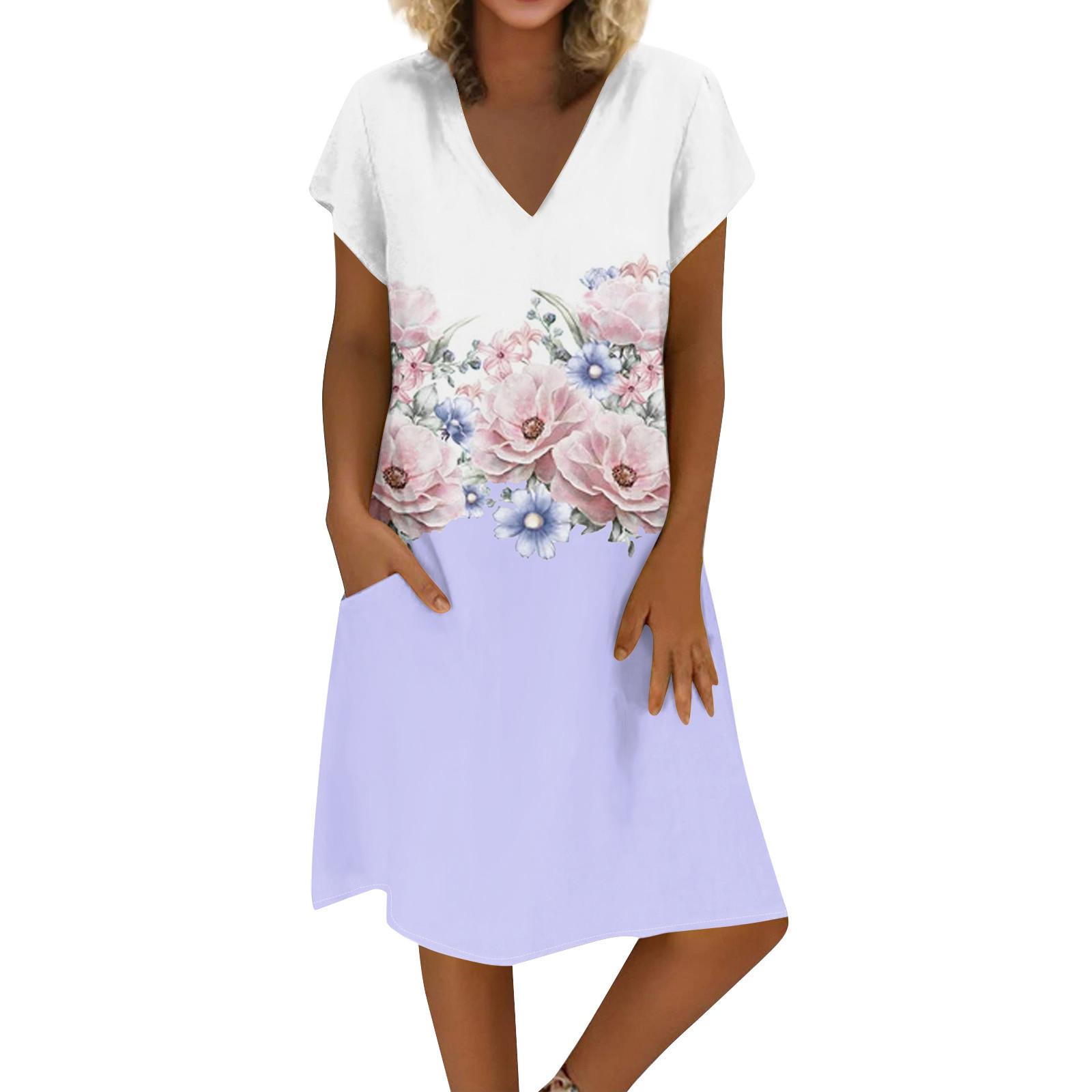 

Женское летнее платье из хлопка и льна с V-образным вырезом и короткими рукавами XL