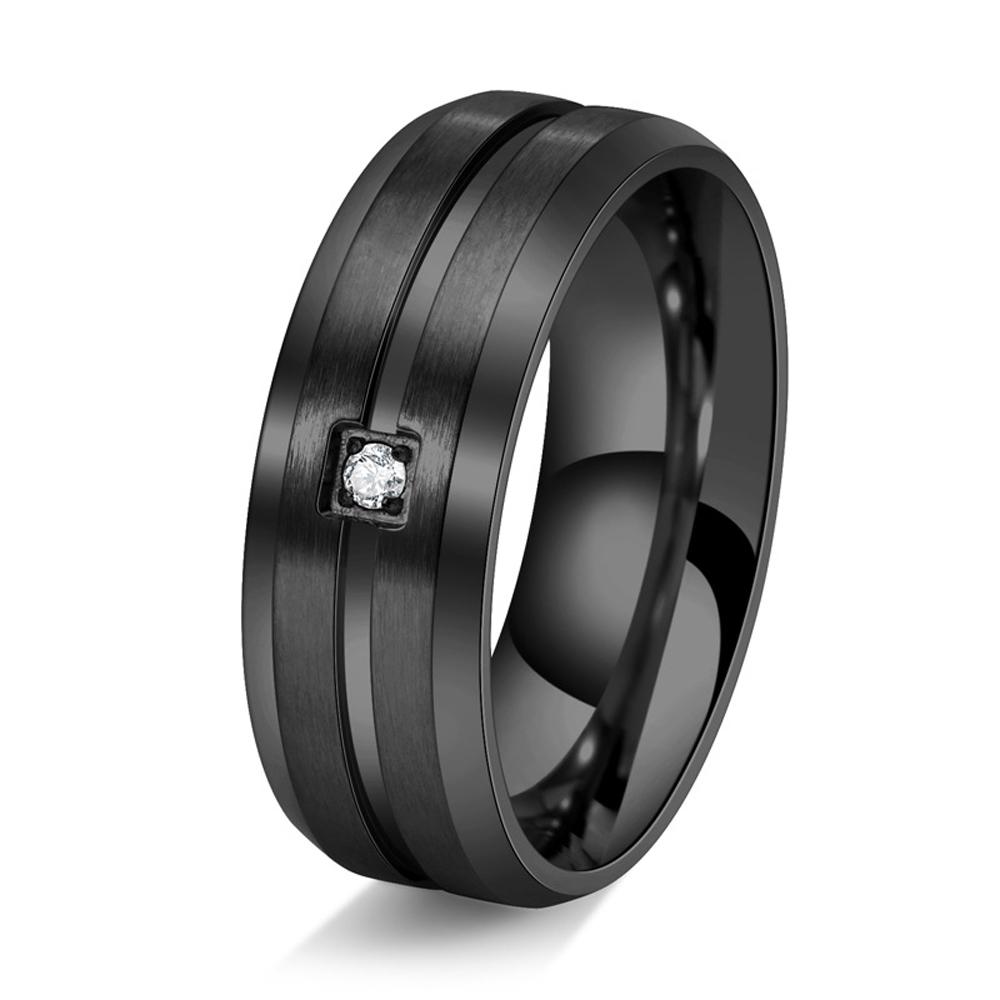Men's Titanium Steel Ring Minimalist Carved Single Diamond Brushed Wedding Band Trendy Jewelry Gifts for Him Valentine's Day
