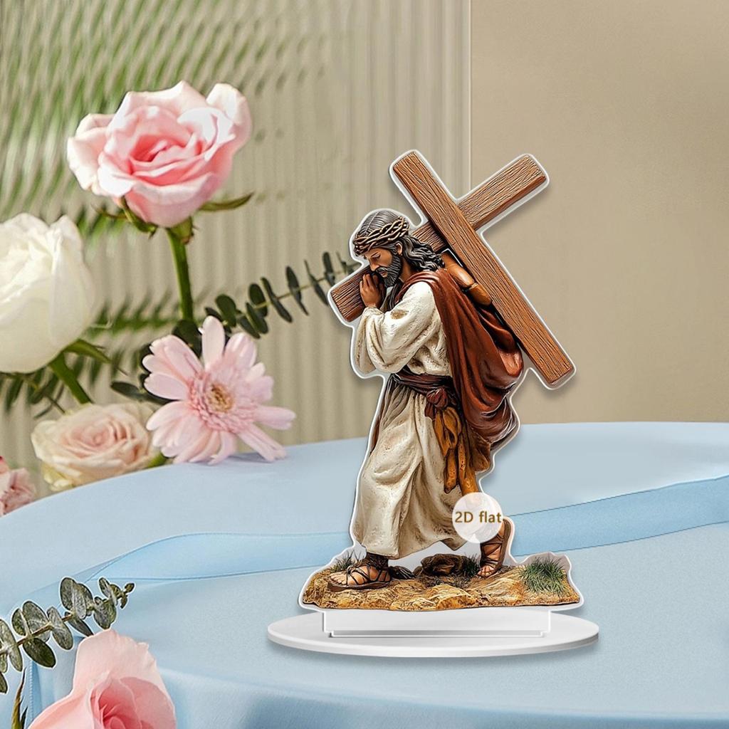 Jesus Ornament Supplies Scene Layout Lightweight with Holder Stand 2D Acrylic Sign for Mantel Decor Centerpiece Easter Holiday