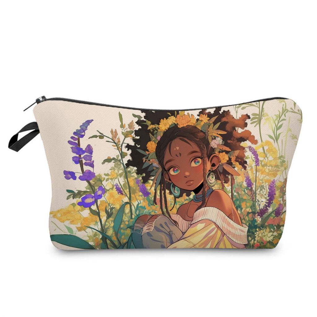 Women Black girl  Print Cosmetic Bag Toiletries Organize Travel Storage Case Bag 6425 KTB