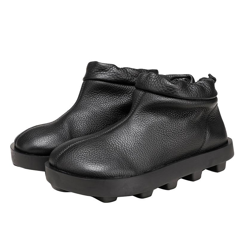 Fashion GKTINOO Genuine Leather Women Short Boots 2024 New Winter Round Toe Lace Lock Buckle Solid Color Handmade Retro Ankle Boots
