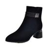 Women's Ankle Boots Fashion Pointed Medium Heel Women's Boots Suede Casual Ankle Boots Thick Heeled Platform Booties Botas Mujer
