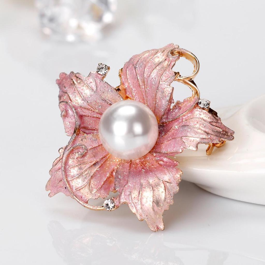 Mode kvinnors Rhinestone imitation Pearl Emalj Blomma Floriated Brosch Pin