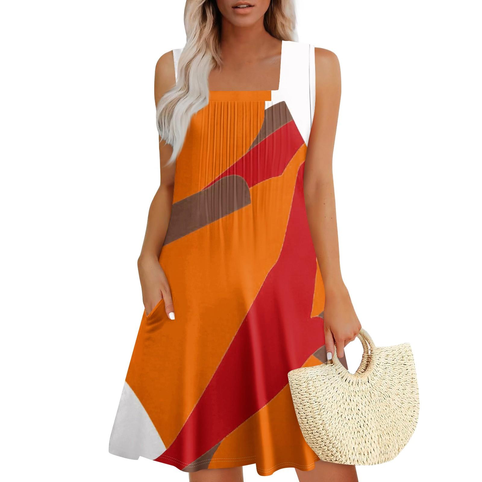 

Жіночі літні сукні Вільні сарафани без рукавів Сукня з кишенями XXL помаранчевий