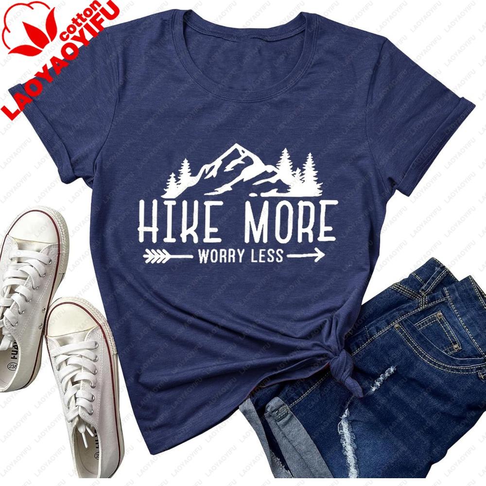 Hiking Shirt For Unisex Adventure Mountain Graphic Athletic Shirts Funny Hike More Worry Less Tee Tops