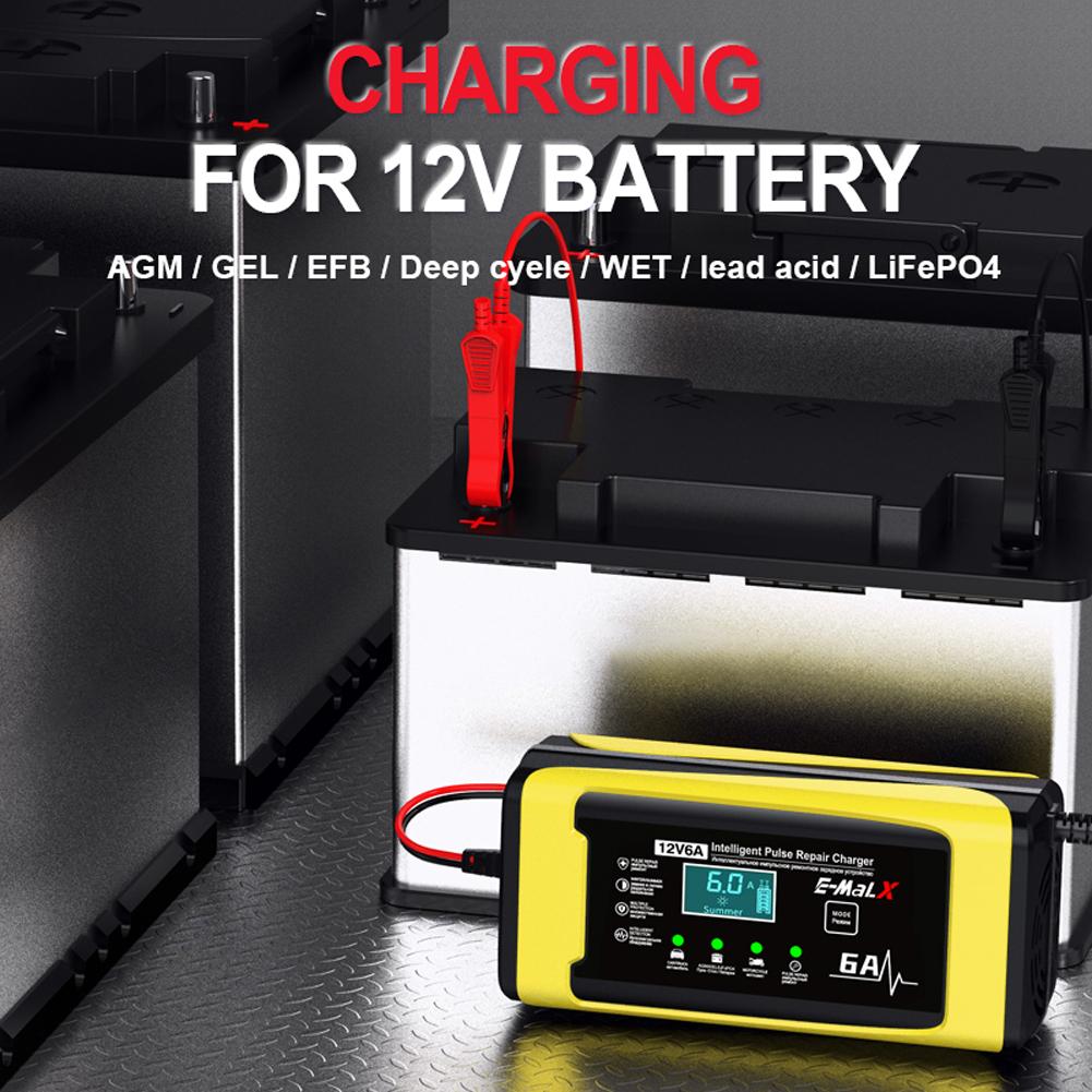 12V 6A Car Battery Charger 110-240V Power Puls Repair Charger Wet Dry Lead Acid Battery LED Display Moto Truck Battery Charger