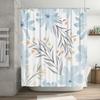 Delicate Watercolor Floral Shower Curtain Soft Blue White Decorative Bath Rug Liner Extra Long Waterproof Fabric for Bathroom