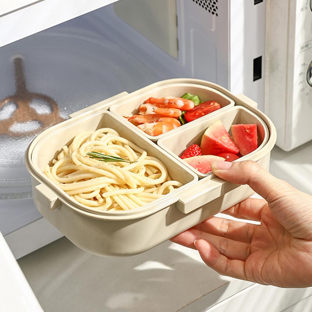 3 Compartment Plastic Bento Box Portable Students Kids Lunch Box Microwave Safe Removable Leak-proof Divided Lunch Container