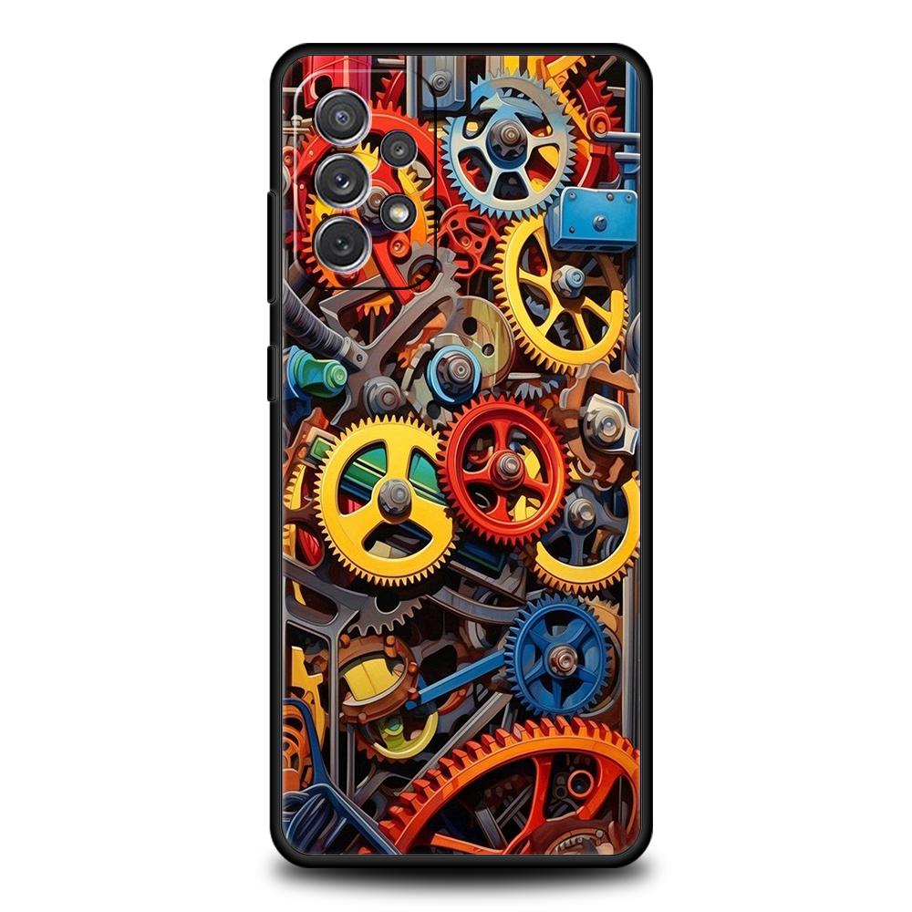 Phone Case for Samsung Galaxy A55 A53 A52 A52S A51 A41 A35 A32 A25 A23 A15 A13 A71 A72 5G Soft TPU Shell Mechanical Gear Pattern