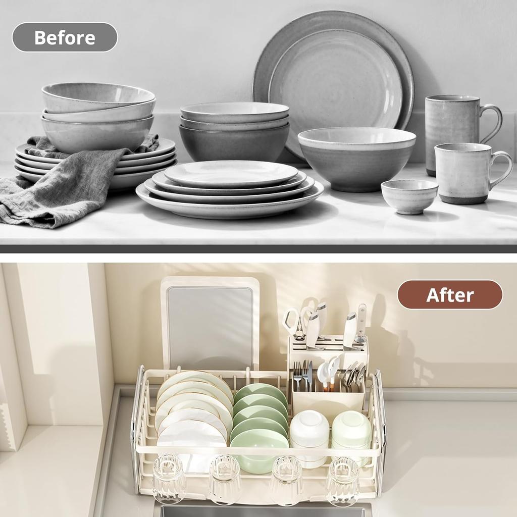 Dish Drying Rack - Compact Dish Drainer for Kitchen Counter with Dishwashing Holder, Drying Organization Storage Sink Rack