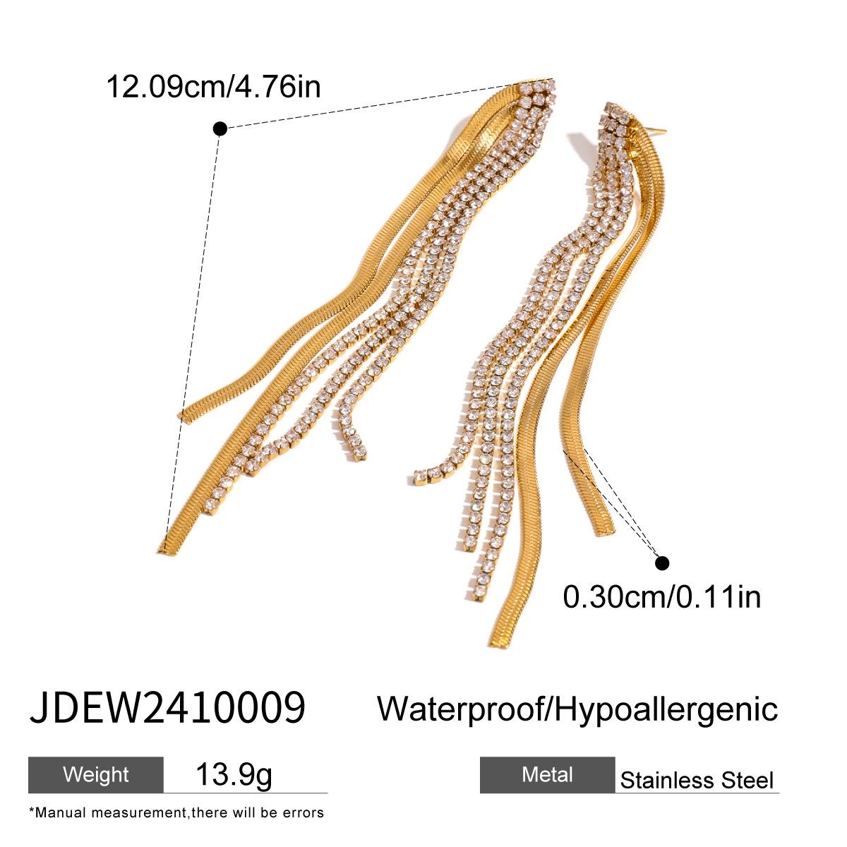 Jiedin European and American stainless steel diamond fringed earrings niche earrings titanium steel earrings