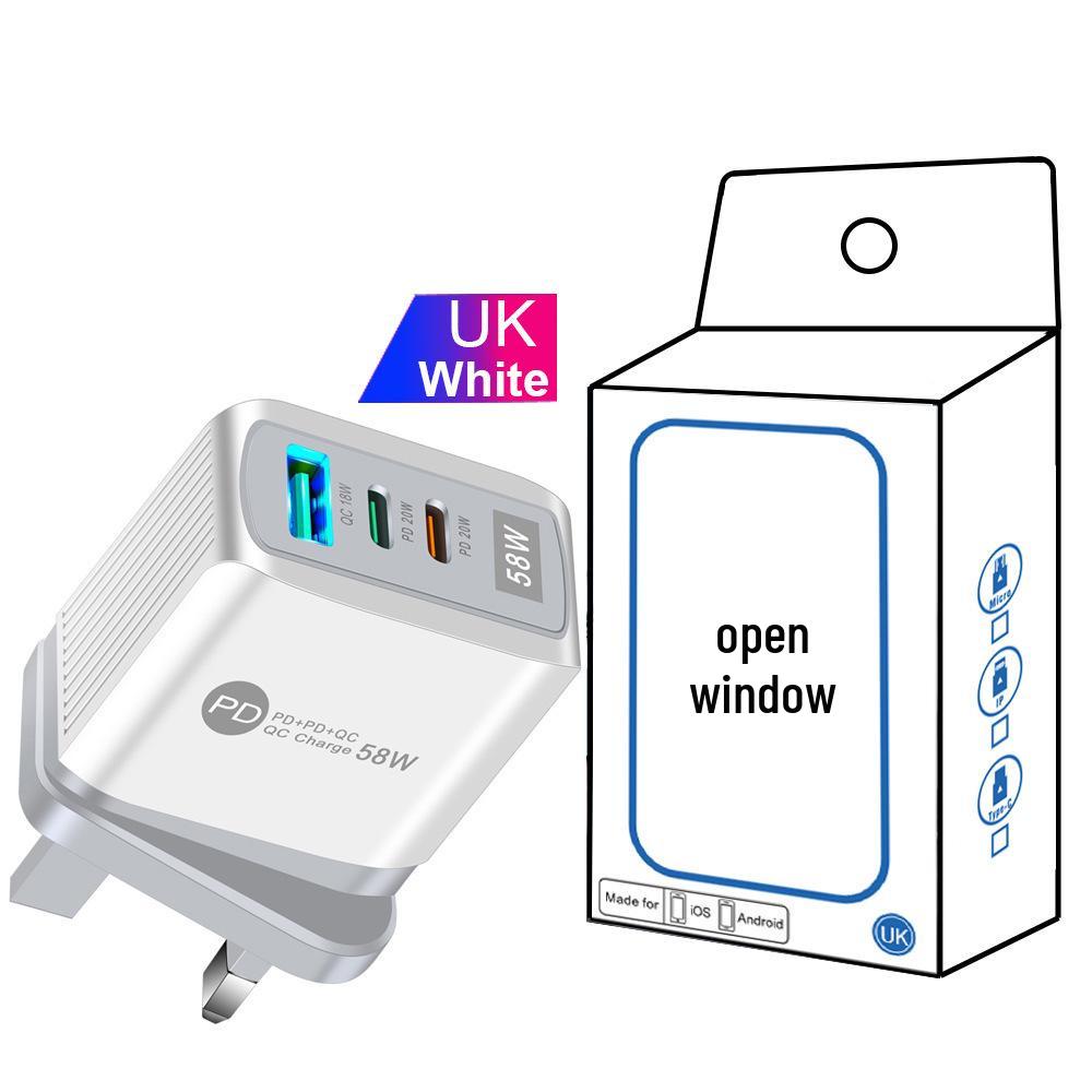 58W Dual Fast Charger with 2PD + QC3.0 - Compatible with EU, US, UK, KR, AU Standards