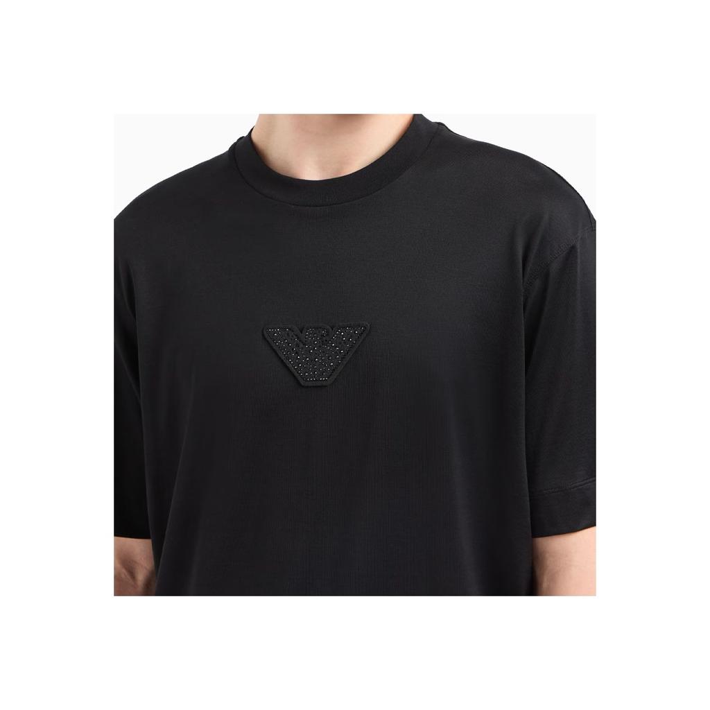 Emporio Armani Clubwear Capsule Collection Plain Knit Crew Neck Short Sleeve T-Shirt Men Tops Black EM001493-AF10017-UC001