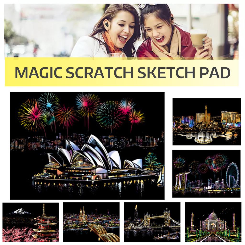 Buy 40.5*28.5cm Adult Kids Magic Scratch Sketch Pad Wooden Drawing