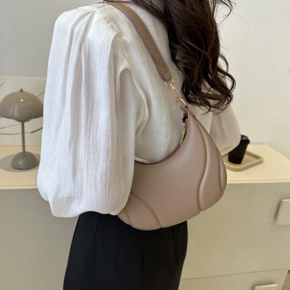 Tote Pu Leather Handbag Pu Leather Underarm Bag Simple Crescent Bag  Travel