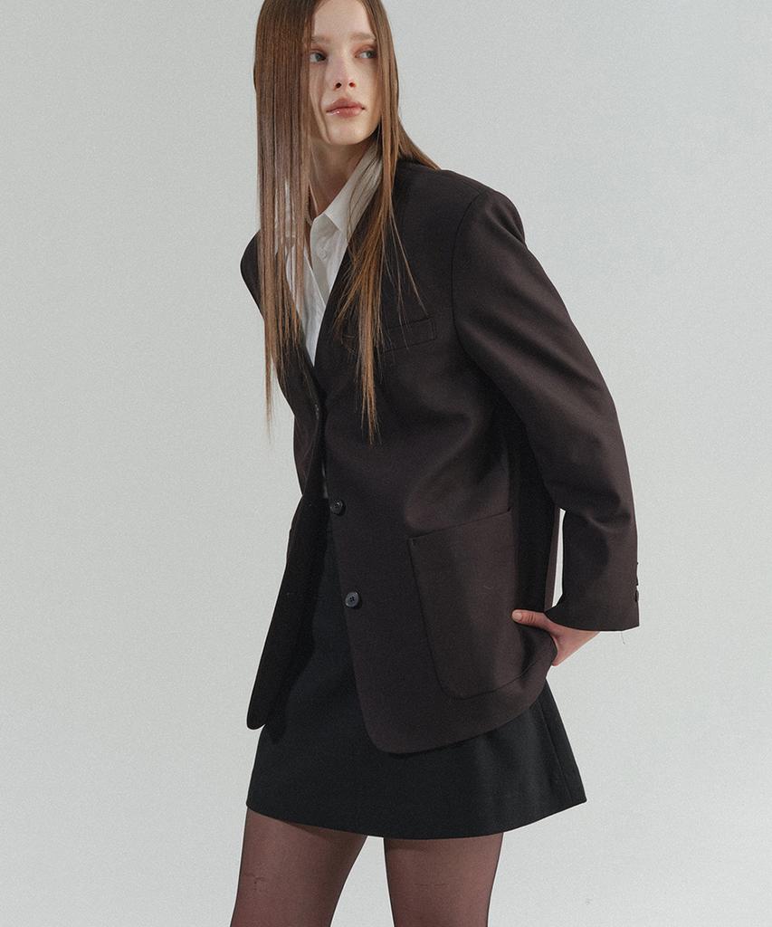 Flmo Minimalist Collarless Jacket [Black]