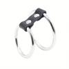 Black Leather/PU Connected Metal Cock Ring (2 Rings) Adult Male Chastity Belt Device for CBT Sex Toys